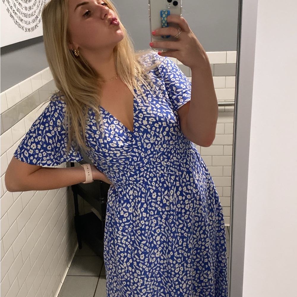 Blue and White Floral Women's Dress